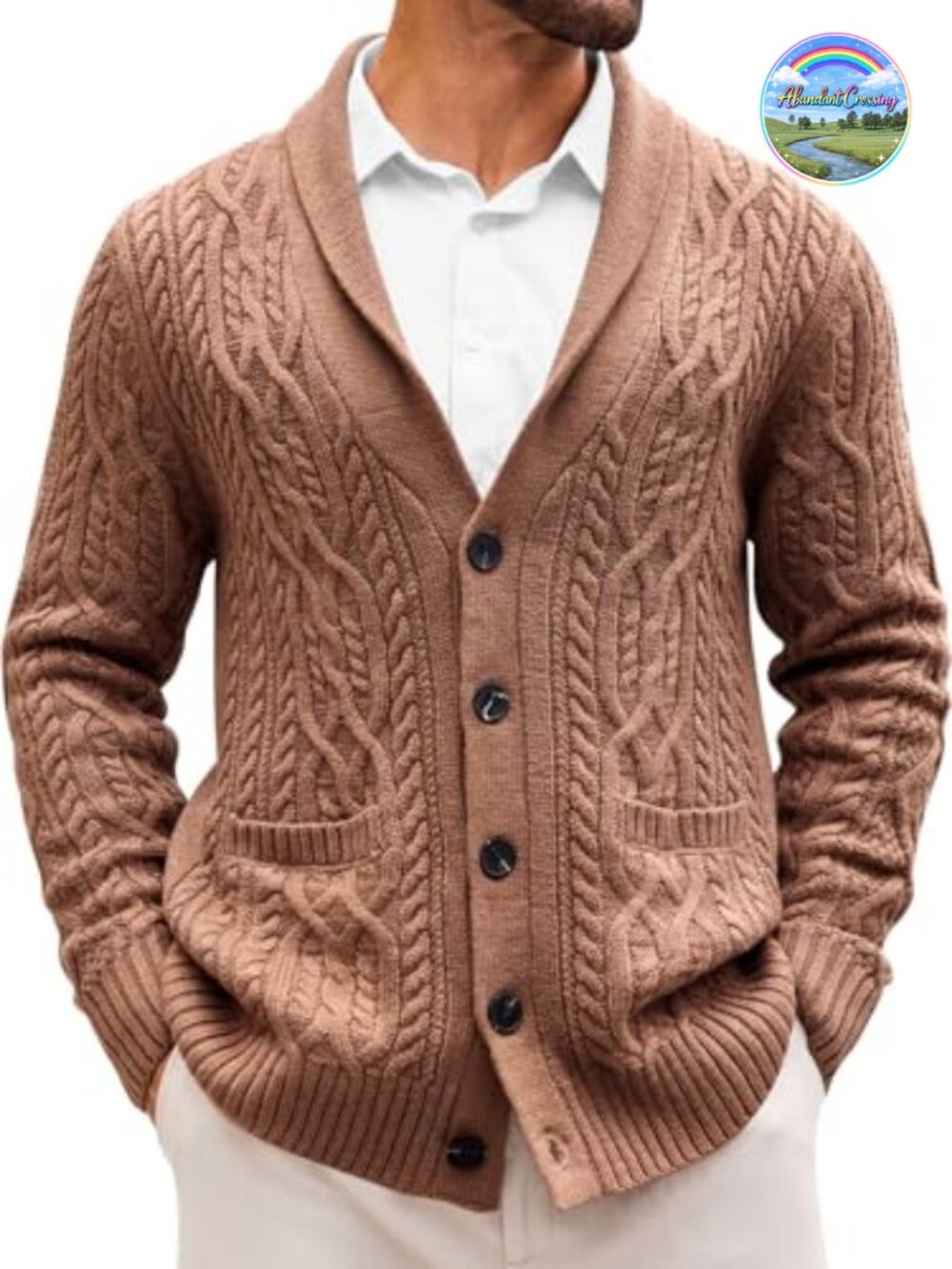 Mens Shawl Collar Cable Knit Cardigan Sweater Button Down